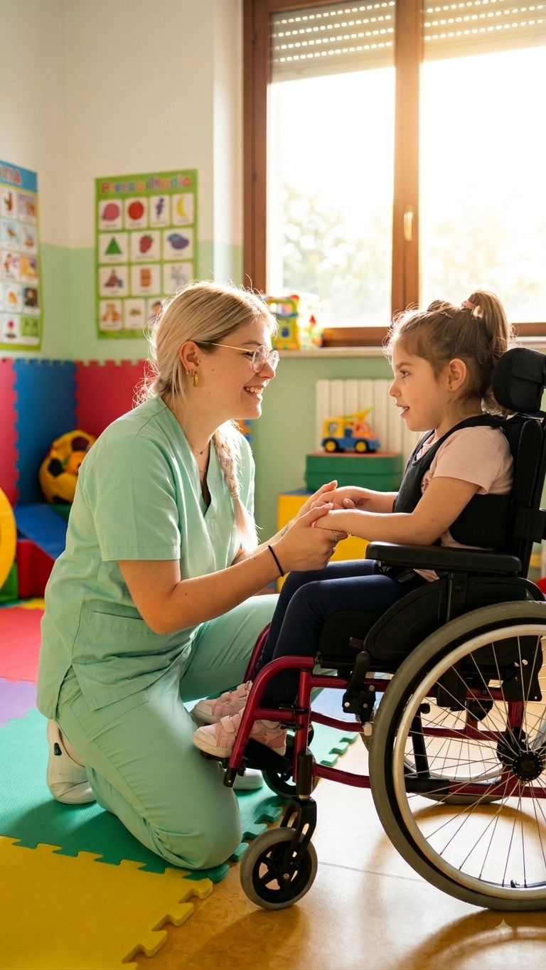 bambina carrozzina disabile assistenza cura oss colori